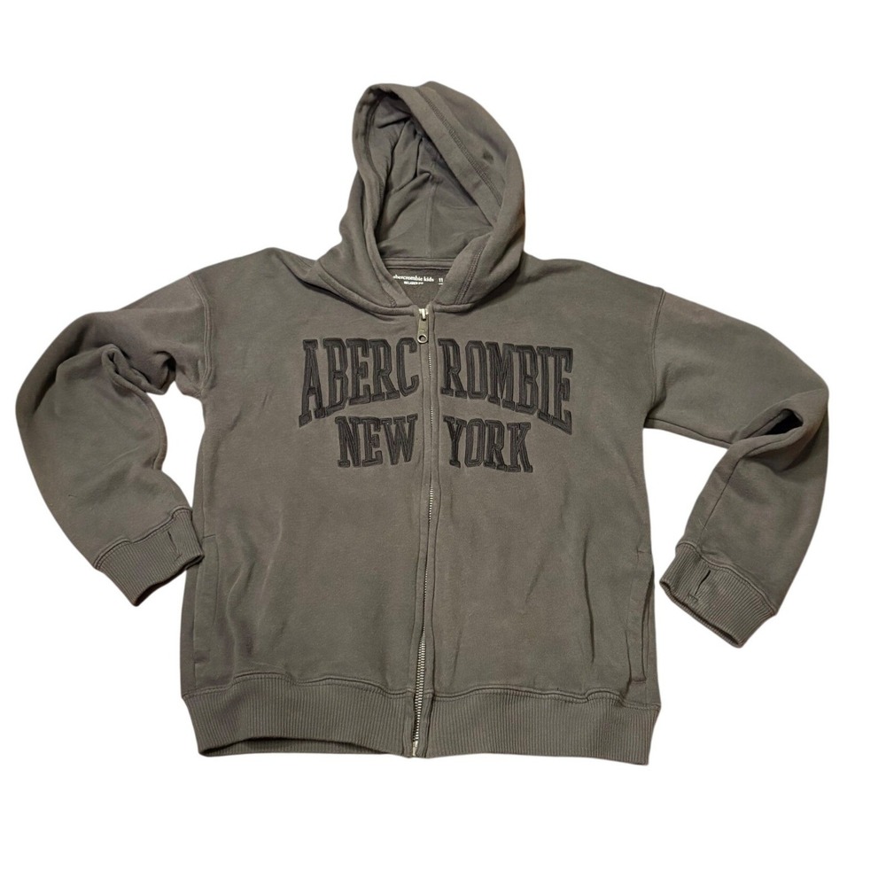 Abercrombie Kids Zip Hoodie Kids 11/12 Grey Good Relaxed Fit Embroidered Logo